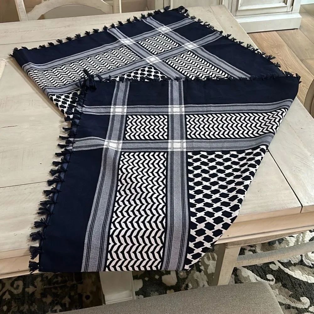 Blue & White Tasseled Scarf